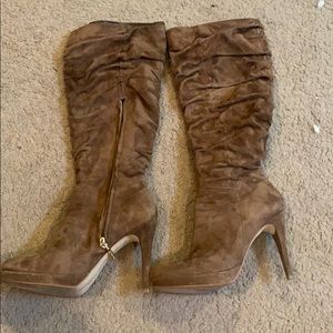 Felipe Rivera Light Brown Suede Knee High Boots